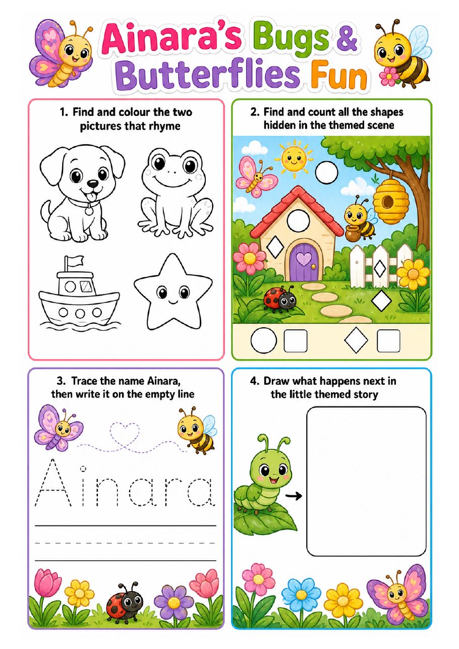 Page 3 of Ainara's Bugs & Butterflies activity book