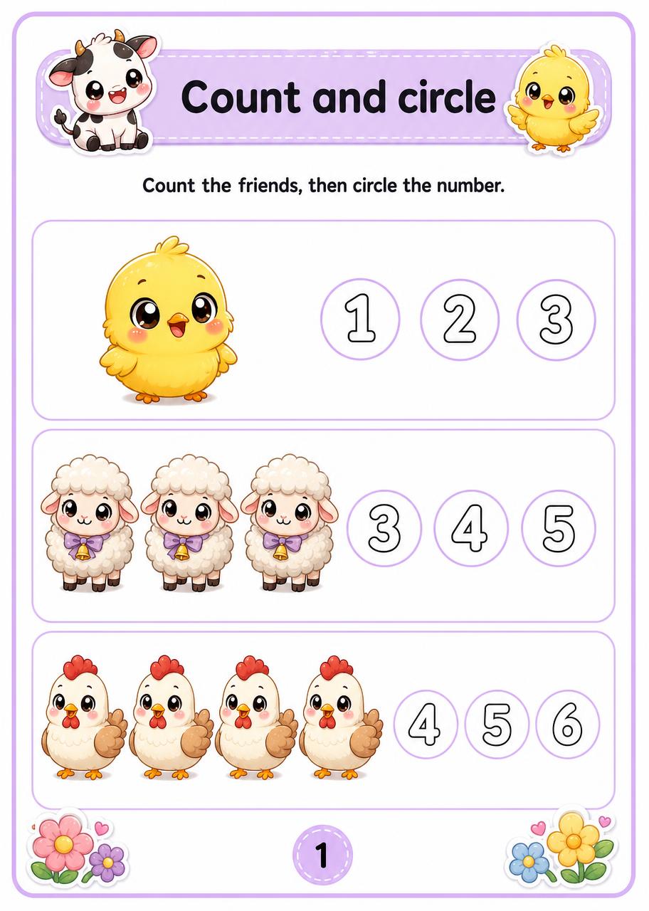 Counting games activity page example