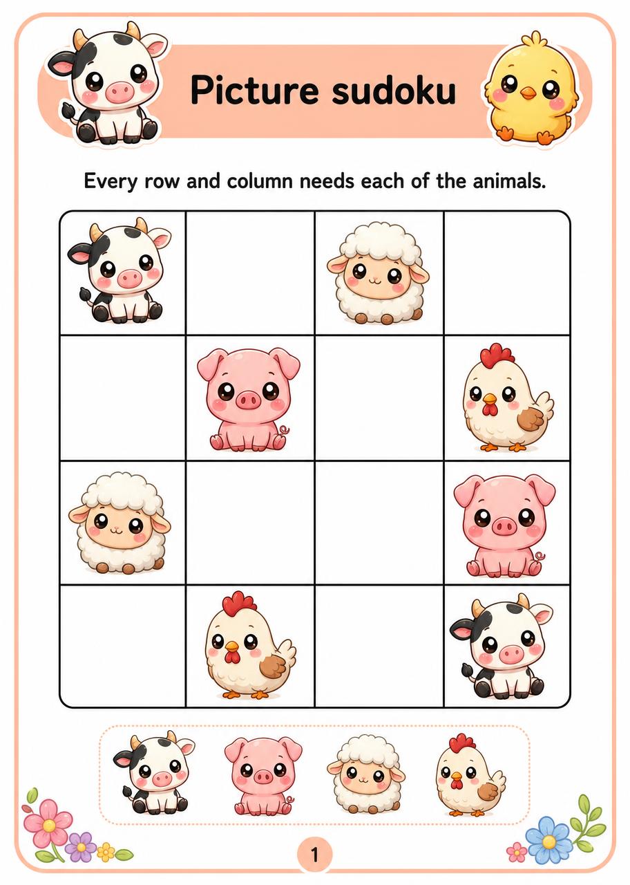 Picture sudoku activity page example