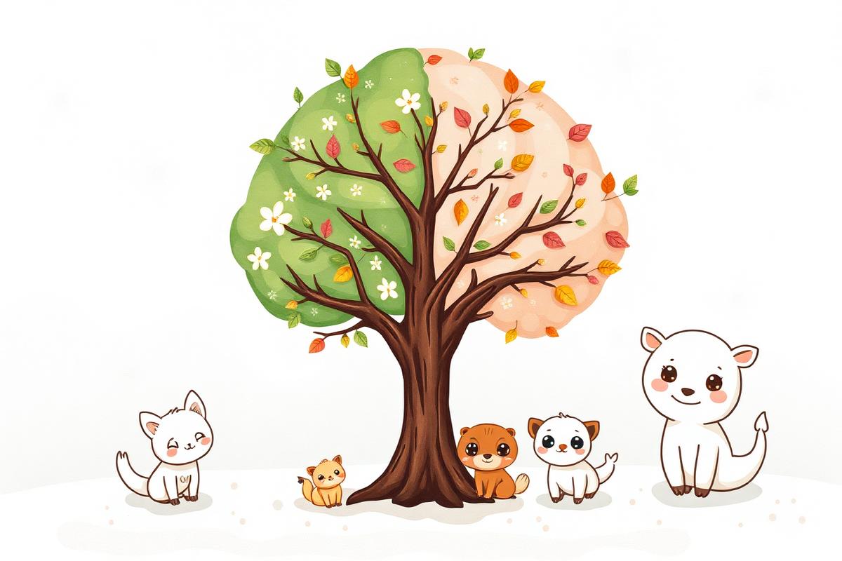Seasons activity book illustration
